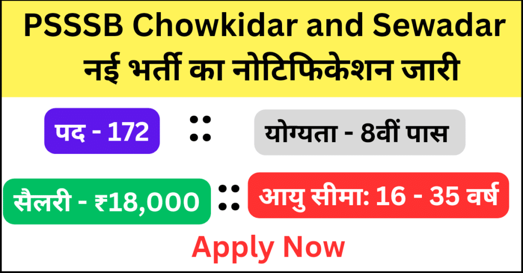 PSSSB Chowkidar and Sewadar vacancy